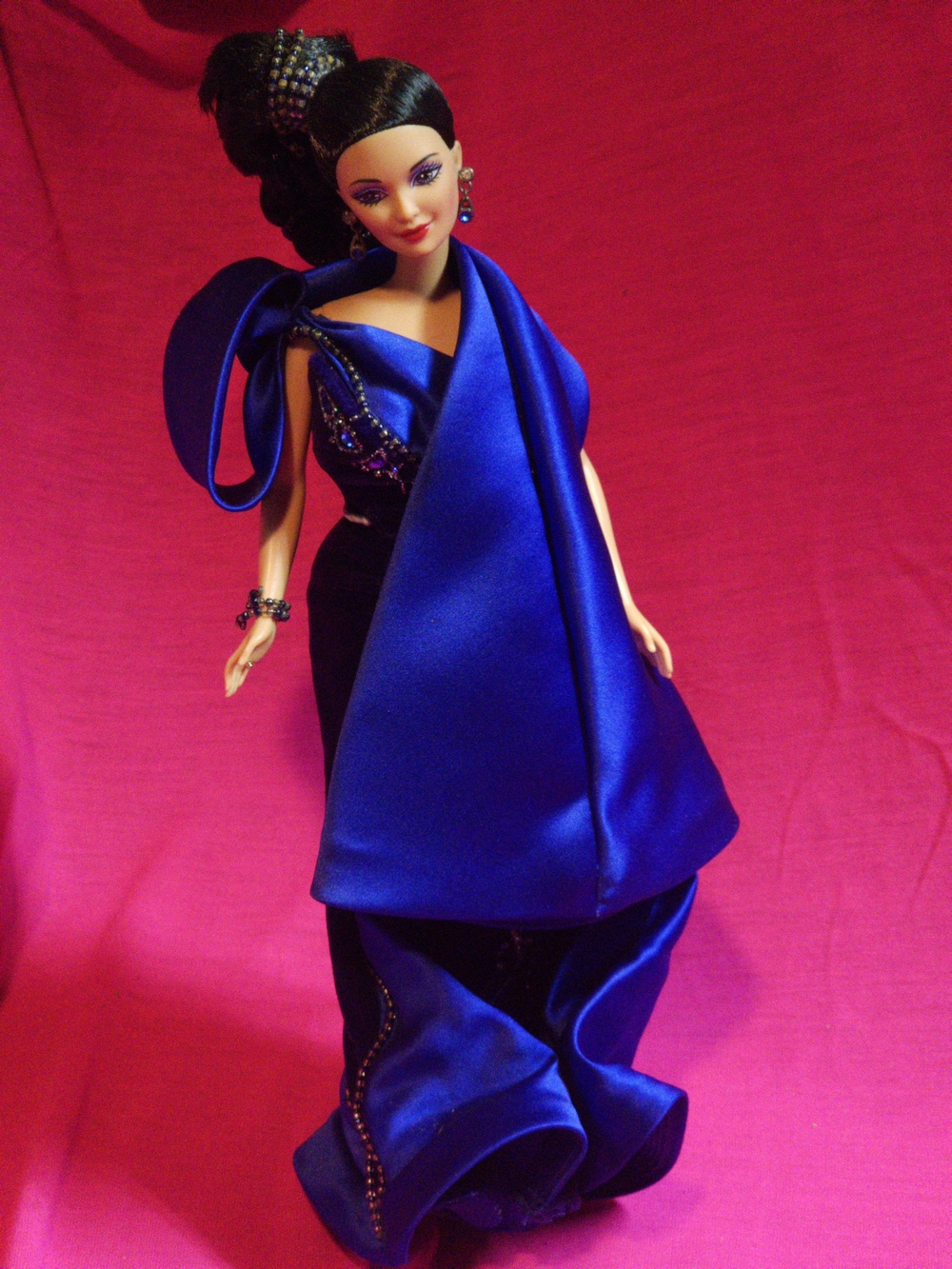 Ivan Burton OOAK Custom Barbie Royal Blue Satin Beaded Gown Art Doll